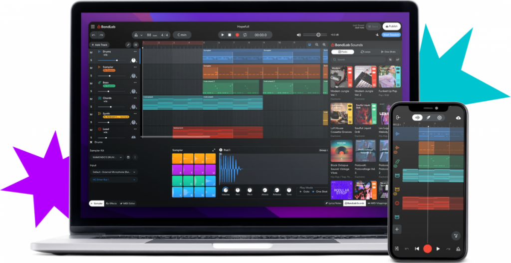 BandLab’s online DAW on laptop and mobile for music creation and collaboration