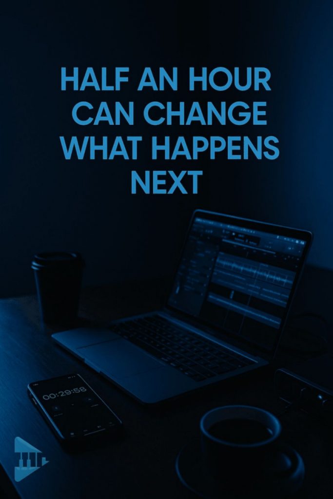 Indie artist focused at their desk preparing sync-ready music in 30 minutes