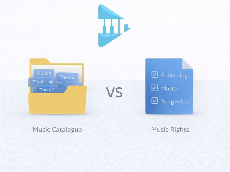 Diagram explaining the difference between a music catalogue and music rights ownership.