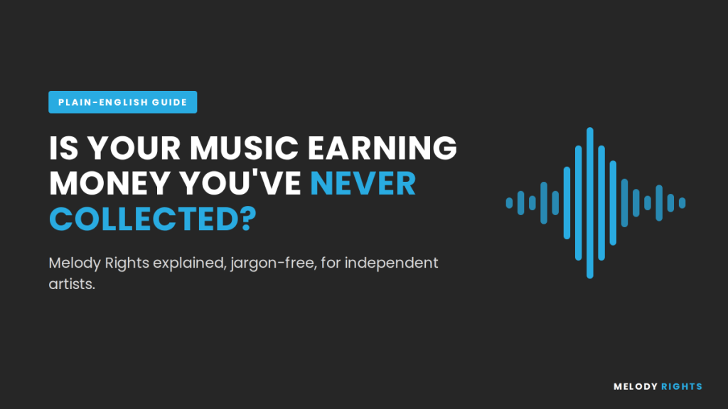 Melody Rights guide asking if your music is earning money you’ve never collected